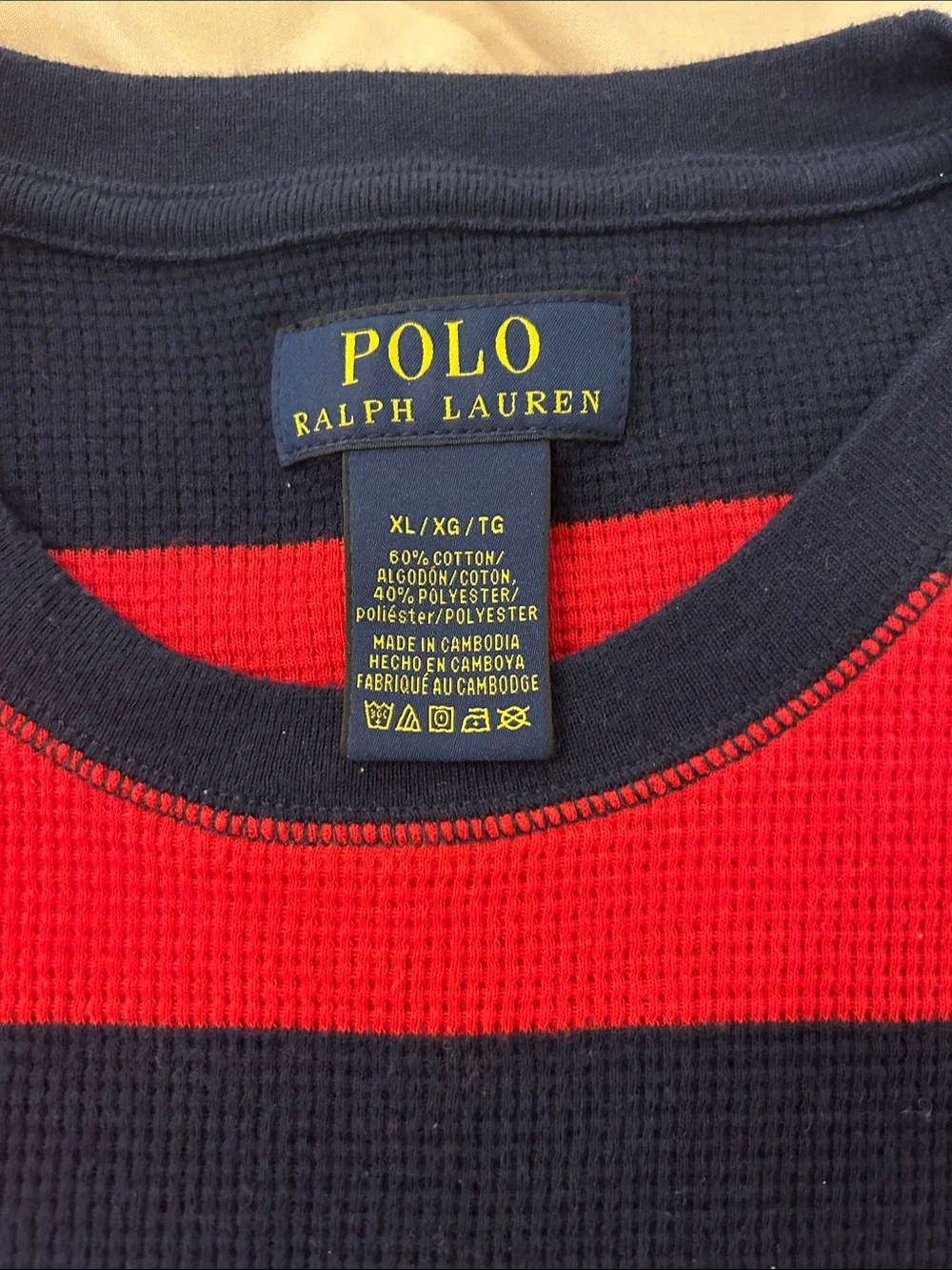 Polo by Ralph Lauren Red and Navy Striped Crewneck long sleeve shirt